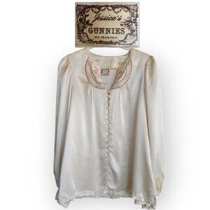 Vintage 1970s Jessica's Gunnies Gunne Sax Satin Blouse size S cottagecore